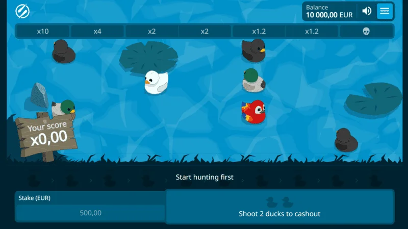Exploding Ducks - skrin permainan dengan itik di atas air